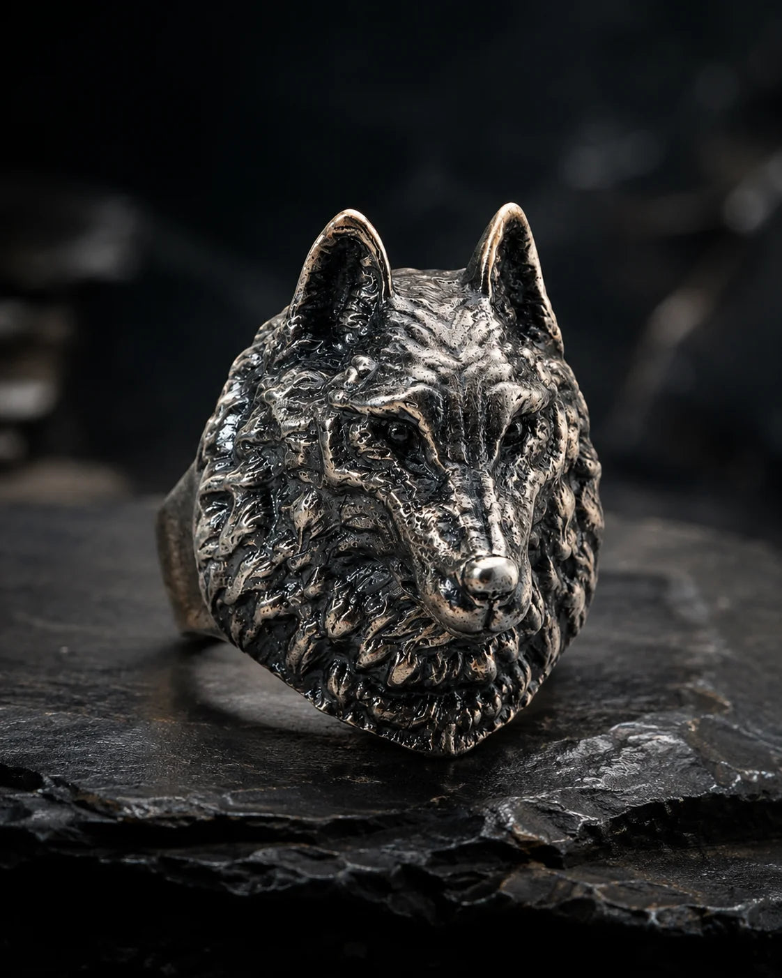 Wolf Head Relief Motif Signet Ring  Ring Charmora Jewelry