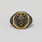 Japanese Oni Mask Relief Signet Ring  Ring Charmora Jewelry