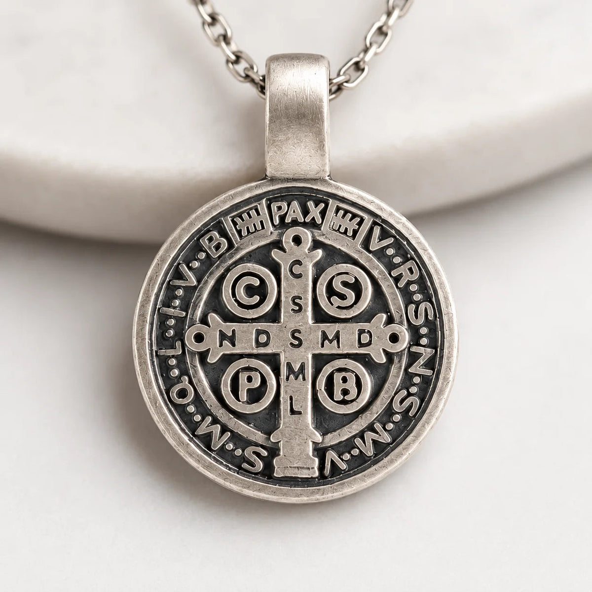 Saint Benedict Double Sided Medal  Necklace Charmora Jewelry