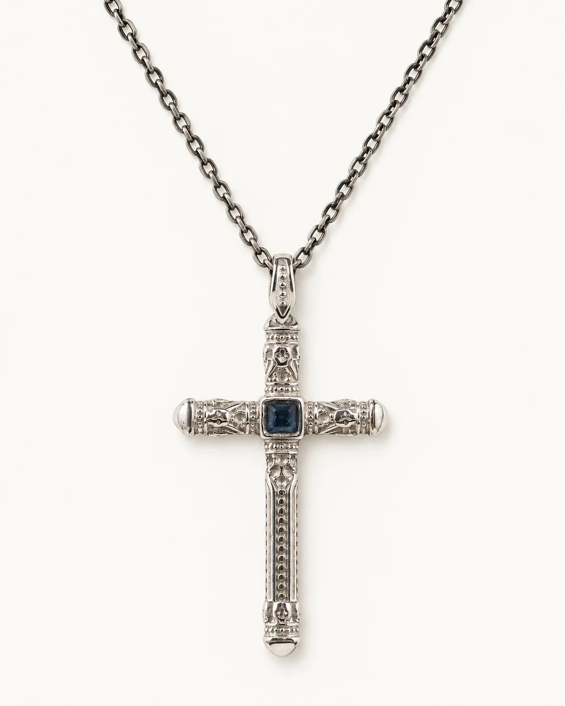 Sapphire Cross Pendant Necklace  Necklace Charmora Jewelry