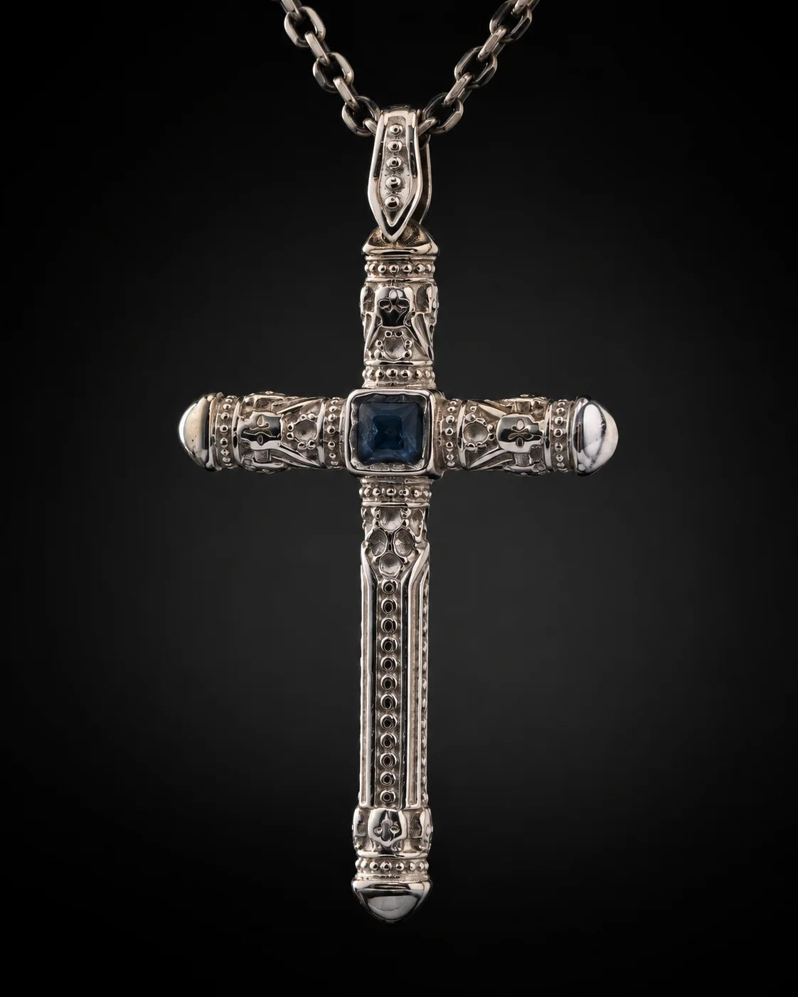 Sapphire Cross Pendant Necklace  Necklace Charmora Jewelry