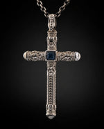 Sapphire Cross Pendant Necklace  Necklace Charmora Jewelry