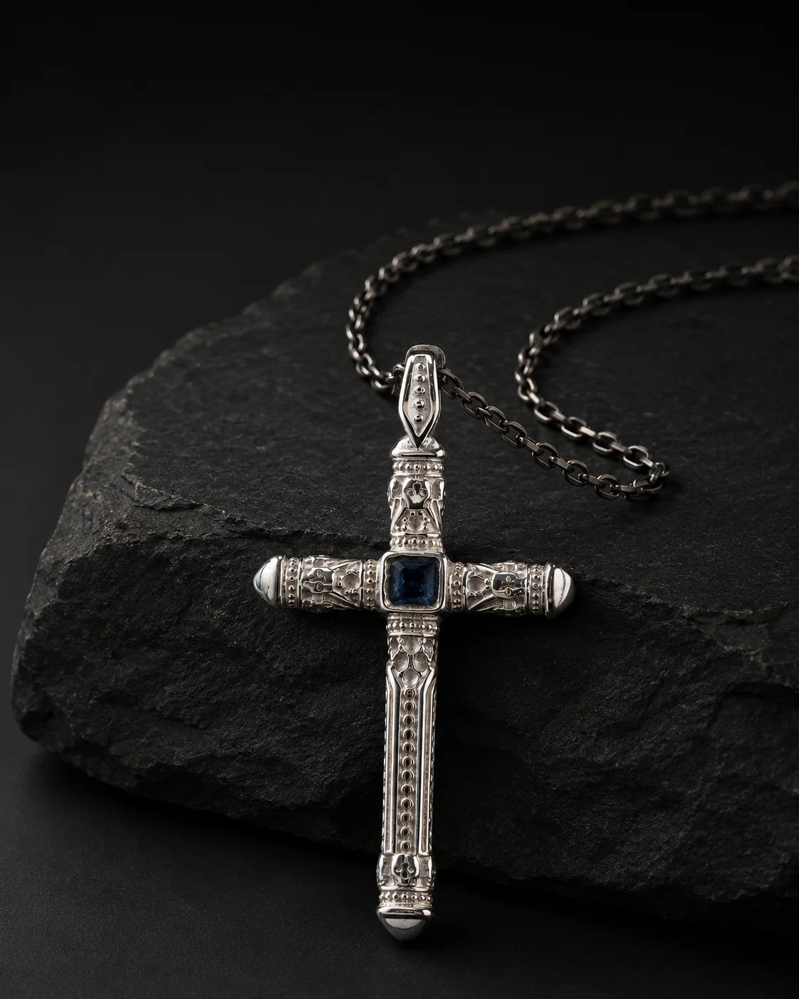 Sapphire Cross Pendant Necklace  Necklace Charmora Jewelry