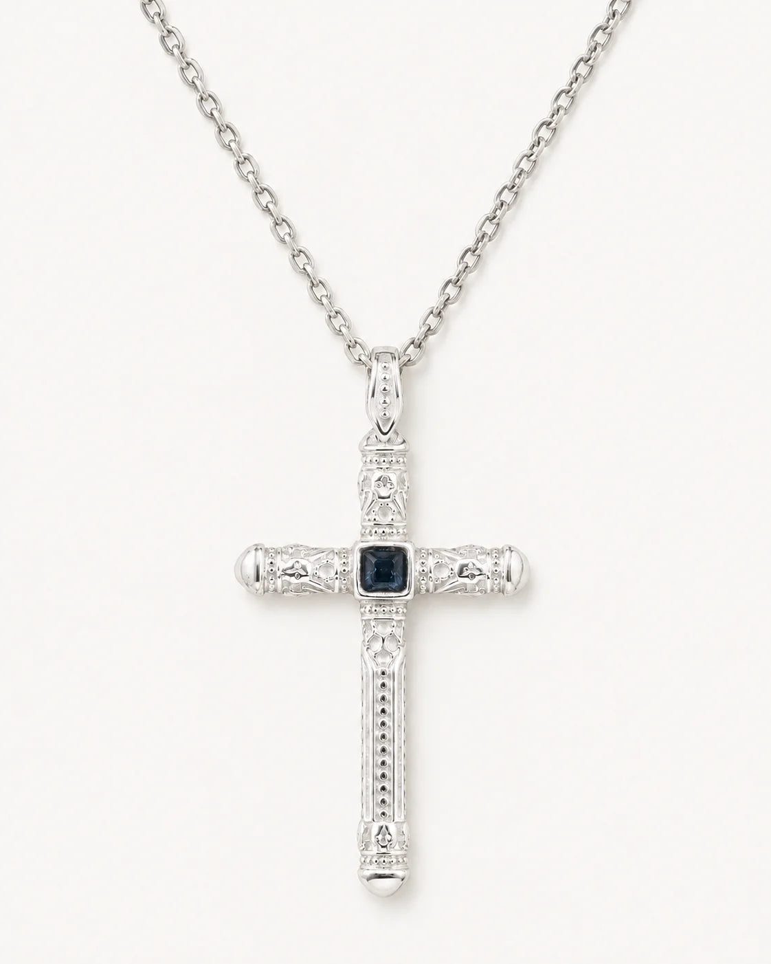 Sapphire Cross Pendant Necklace  Necklace Charmora Jewelry