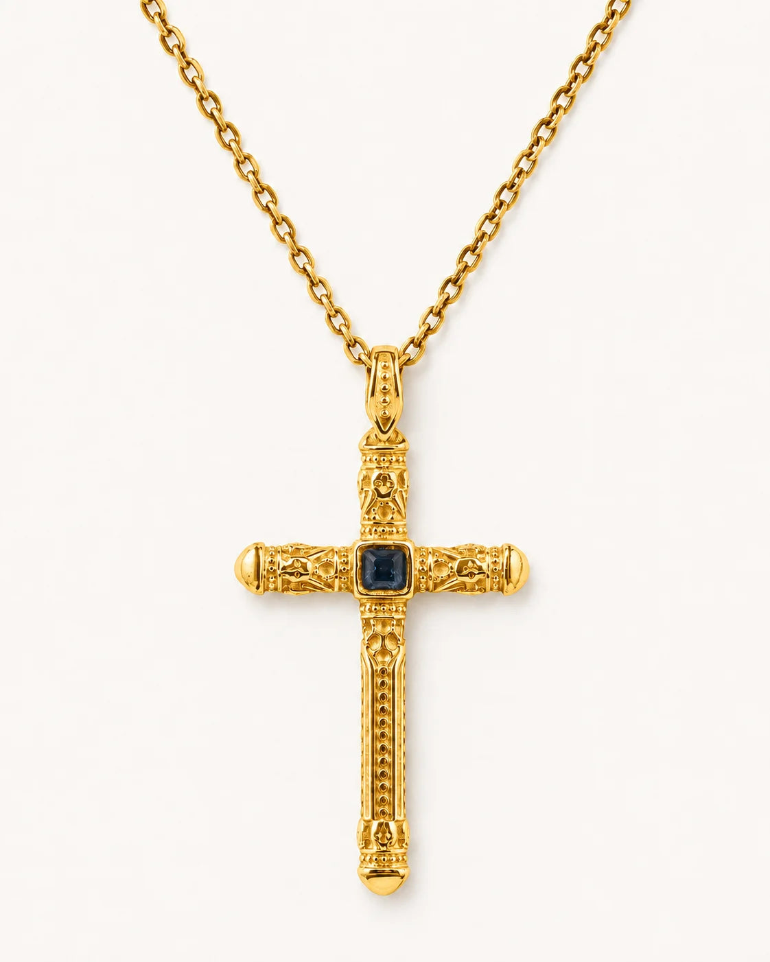 Sapphire Cross Pendant Necklace  Necklace Charmora Jewelry