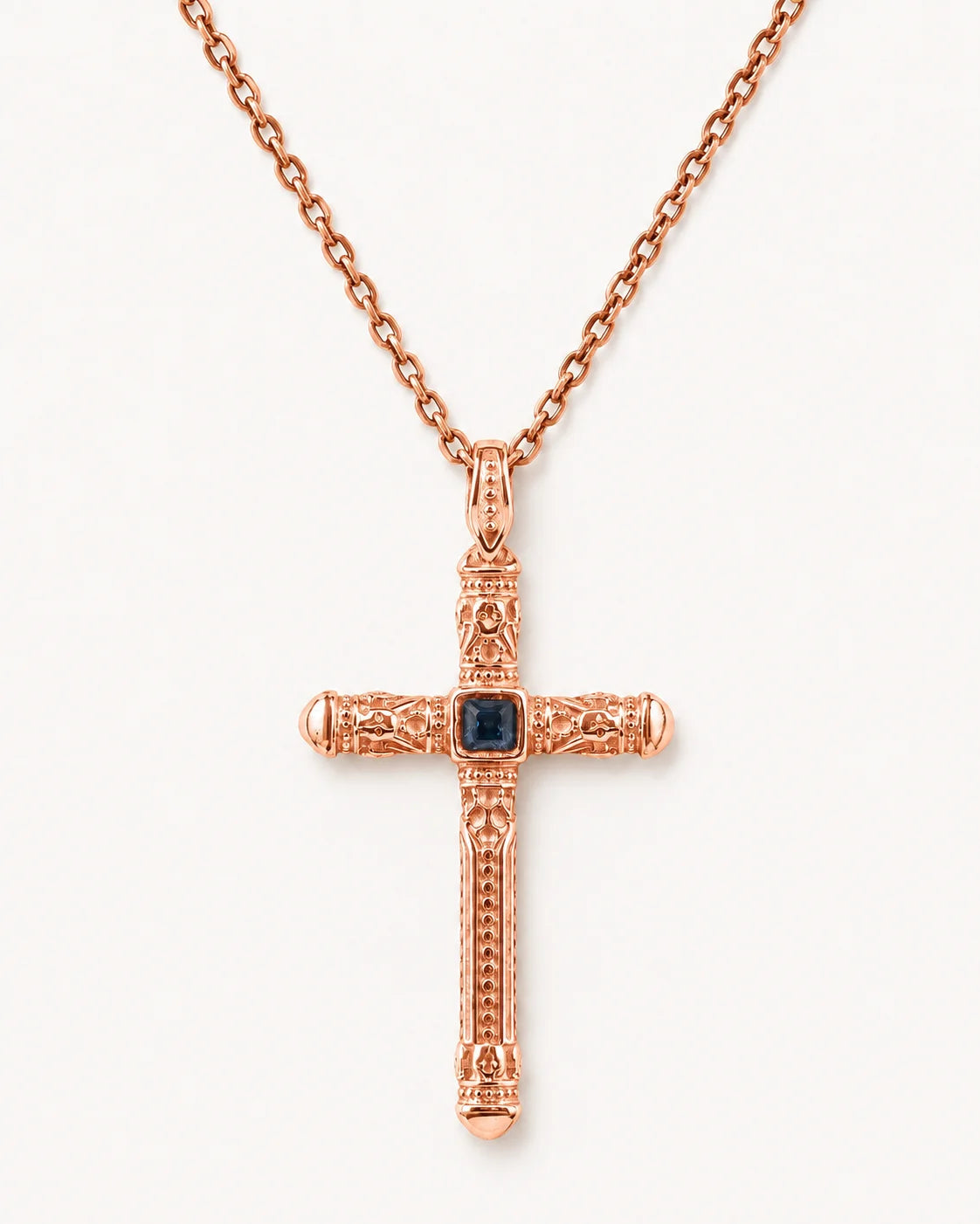Sapphire Cross Pendant Necklace  Necklace Charmora Jewelry
