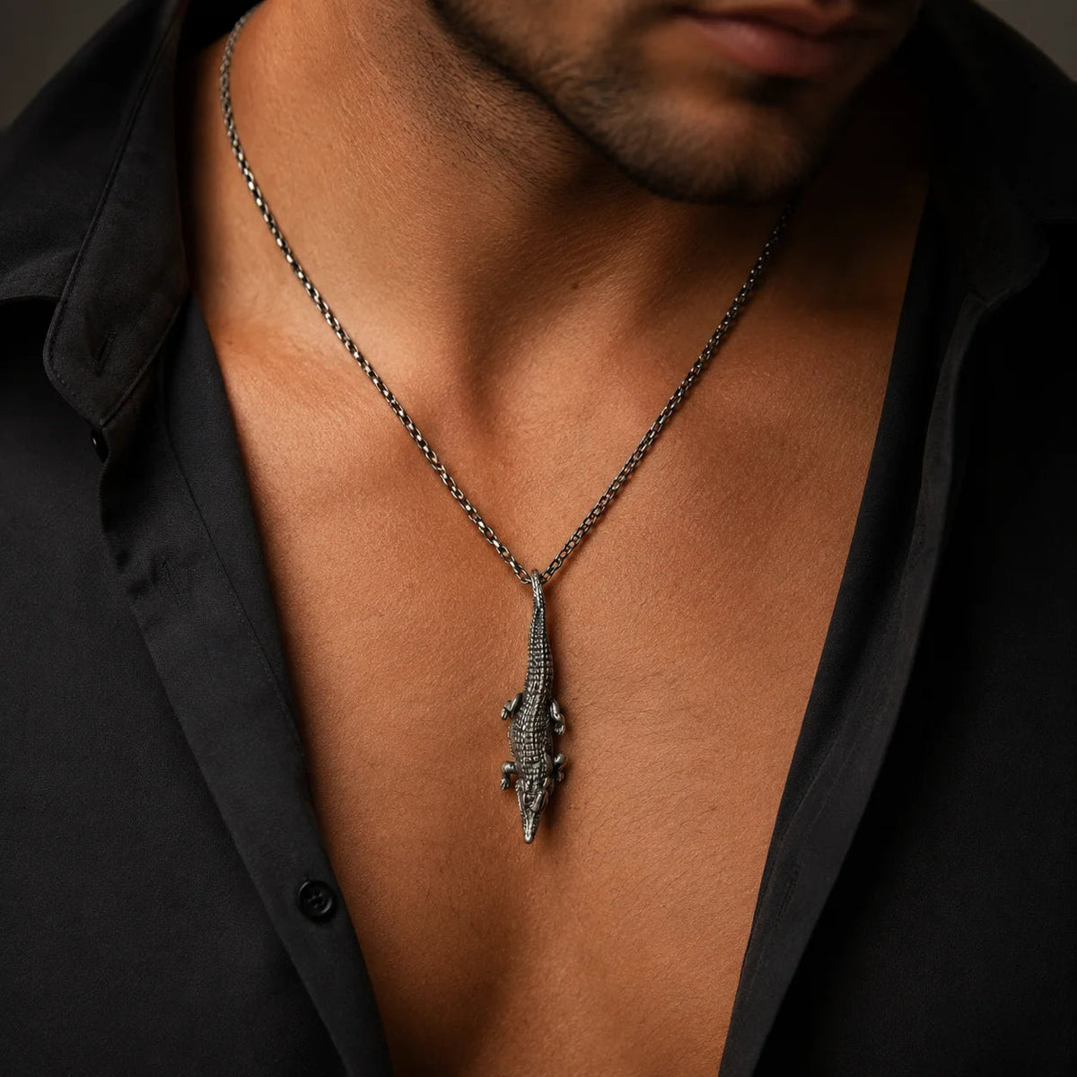 Textured Crocodile Primal Armor Necklace  Necklace Charmora Jewelry