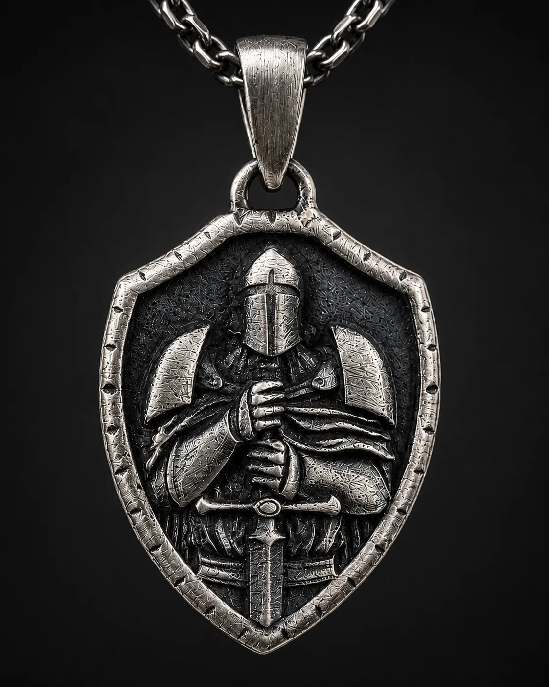 Medieval Knight Shield Sword Armor  Necklace Charmora Jewelry