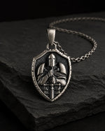 Medieval Knight Shield Sword Armor  Necklace Charmora Jewelry