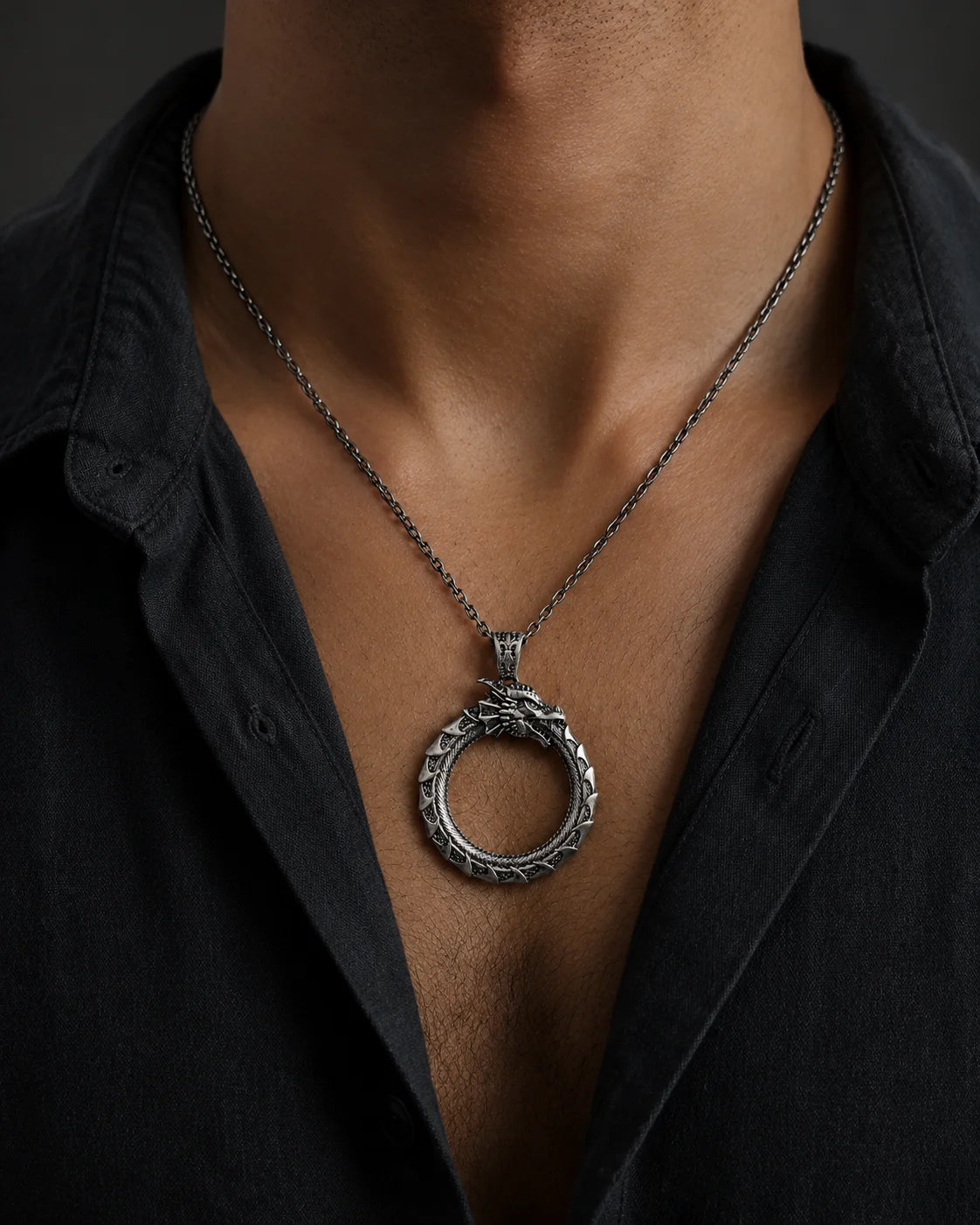 Ouroboros Dragon Eternal Cycle  Necklace Charmora Jewelry
