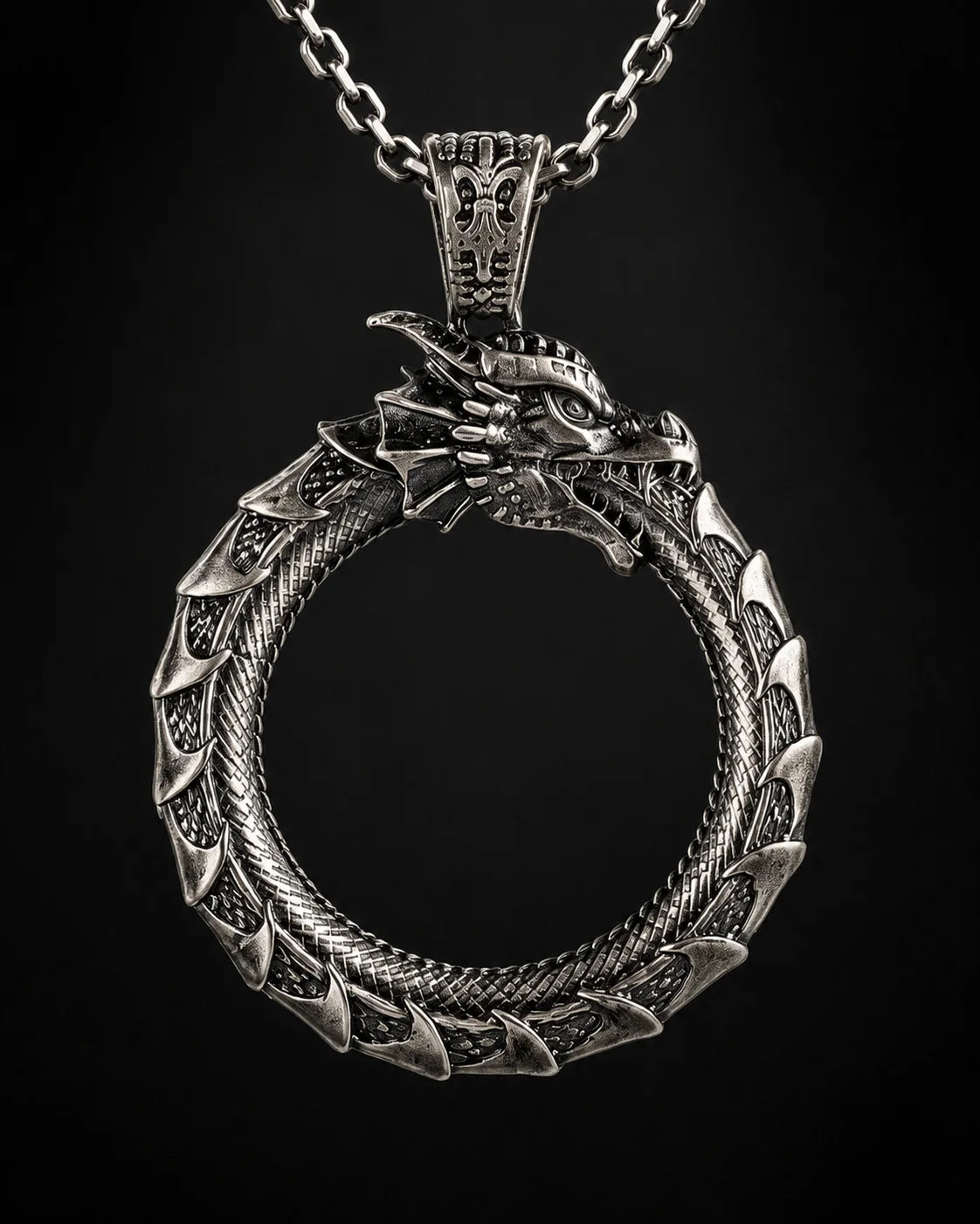 Ouroboros Dragon Eternal Cycle  Necklace Charmora Jewelry