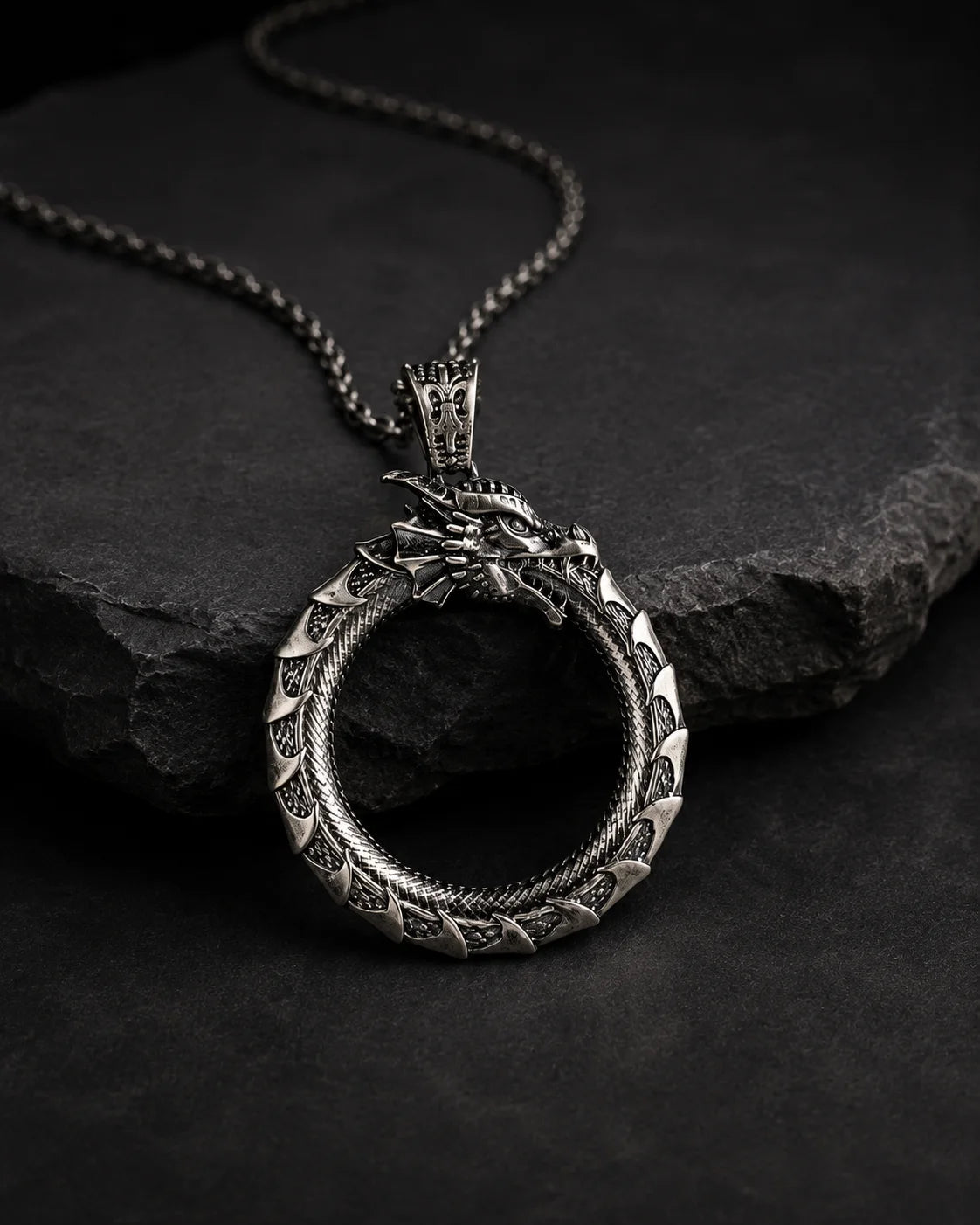 Ouroboros Dragon Eternal Cycle  Necklace Charmora Jewelry