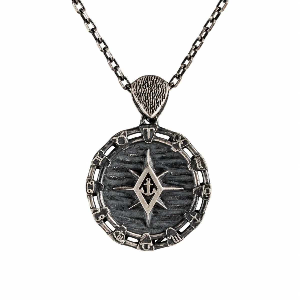 Zodiac Rim Compass Anchor Medallion Necklace  Necklace Charmora Jewelry