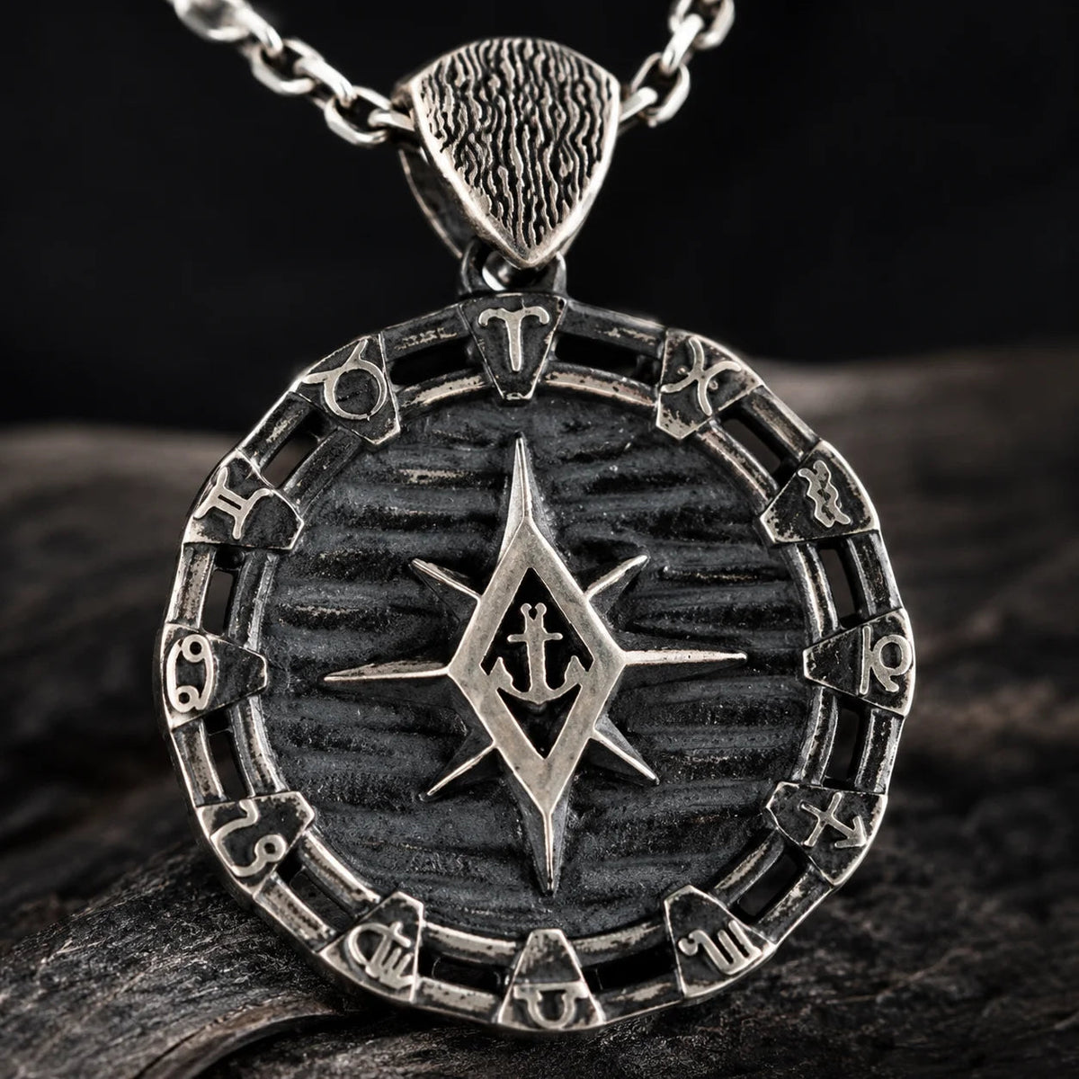 Zodiac Rim Compass Anchor Medallion Necklace  Necklace Charmora Jewelry
