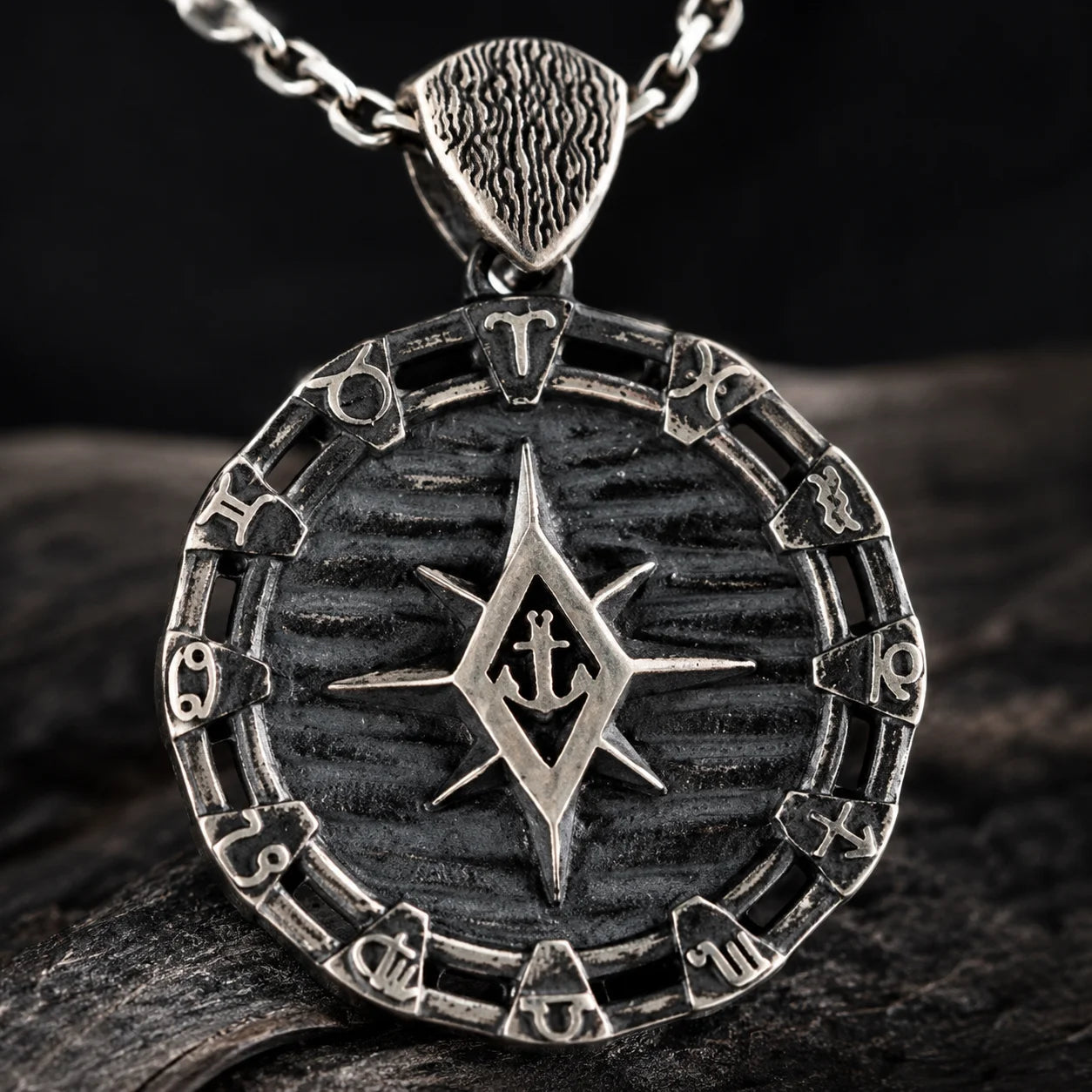 Zodiac Rim Compass Anchor Medallion Necklace  Necklace Charmora Jewelry