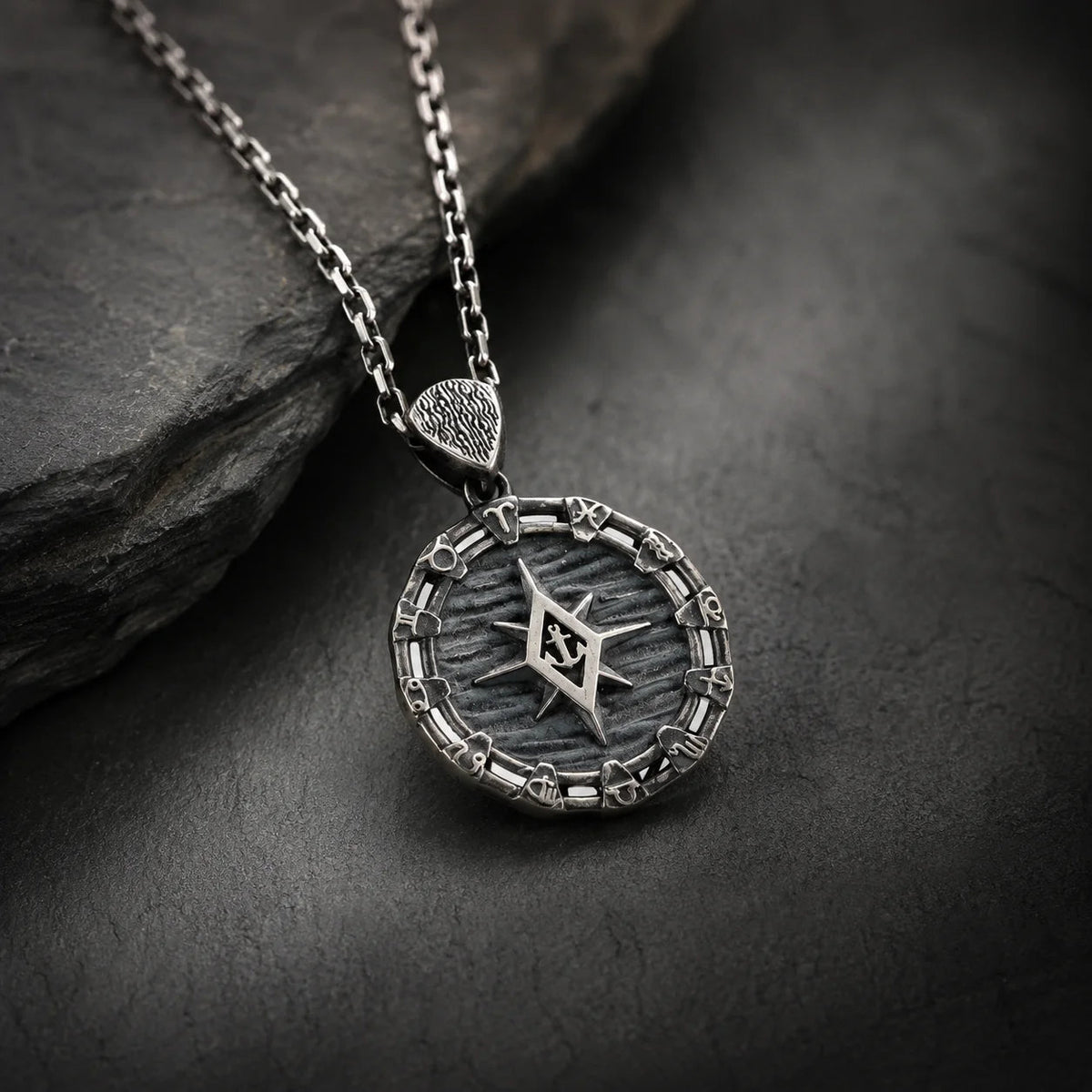 Zodiac Rim Compass Anchor Medallion Necklace  Necklace Charmora Jewelry