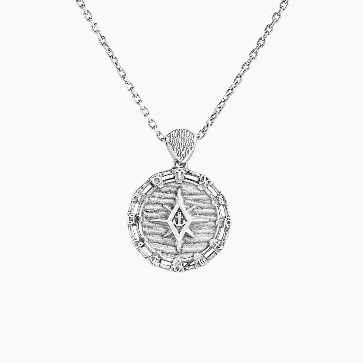 Zodiac Rim Compass Anchor Medallion Necklace  Necklace Charmora Jewelry