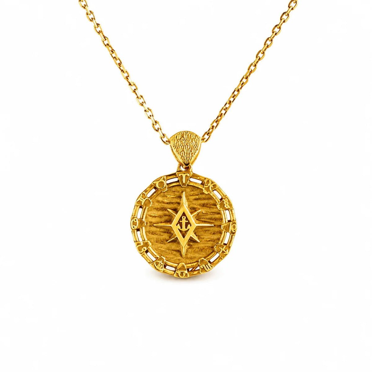 Zodiac Rim Compass Anchor Medallion Necklace  Necklace Charmora Jewelry