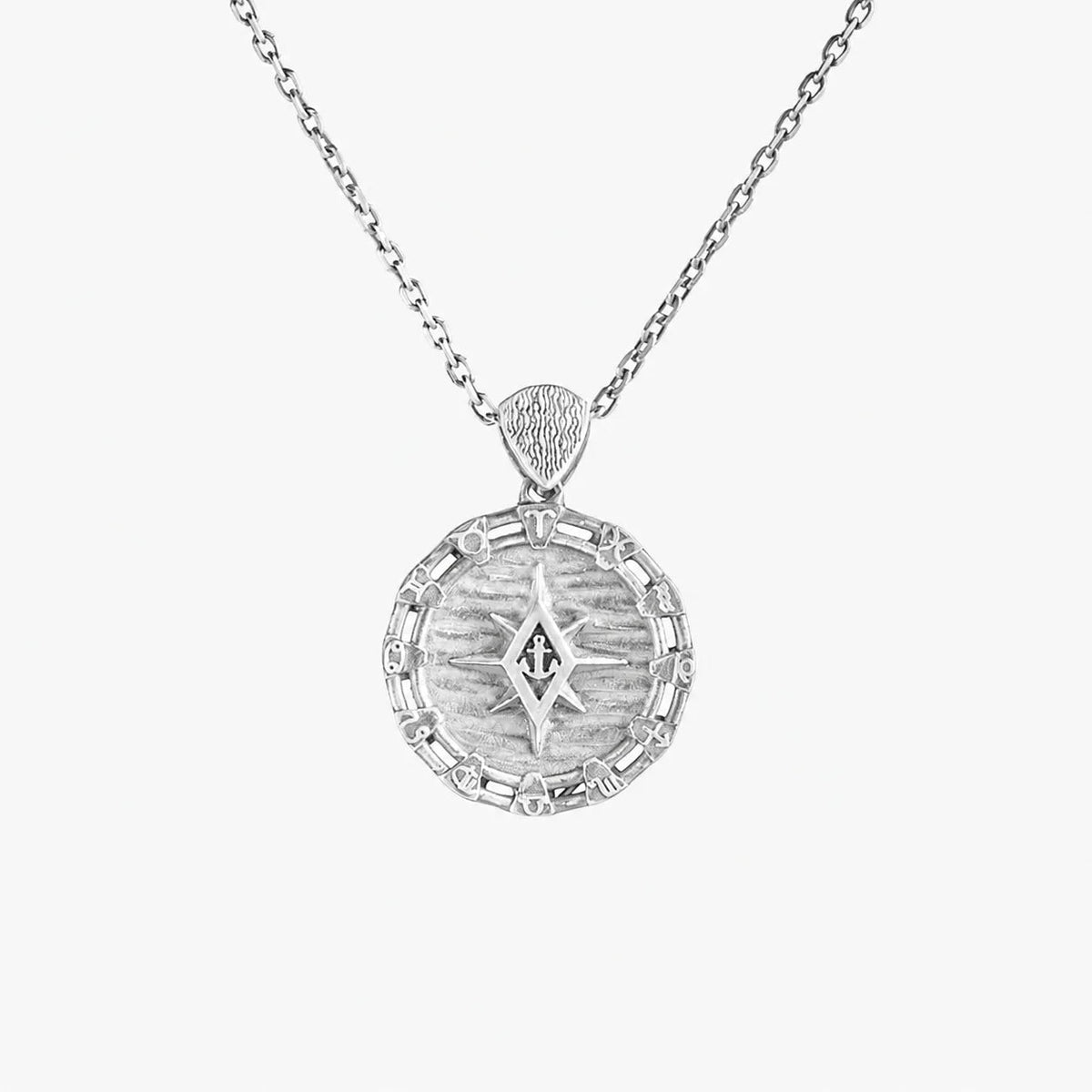 Zodiac Rim Compass Anchor Medallion Necklace  Necklace Charmora Jewelry