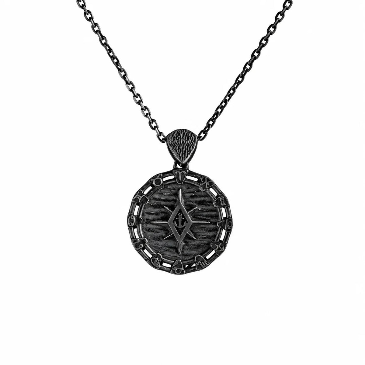 Zodiac Rim Compass Anchor Medallion Necklace  Necklace Charmora Jewelry