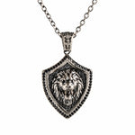 Onyx Bordered Lion Head Shield Necklace  Necklace Charmora Jewelry