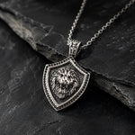 Onyx Bordered Lion Head Shield Necklace  Necklace Charmora Jewelry