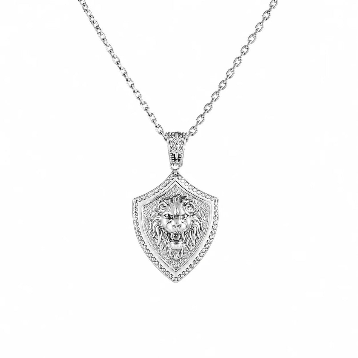 Onyx Bordered Lion Head Shield Necklace  Necklace Charmora Jewelry
