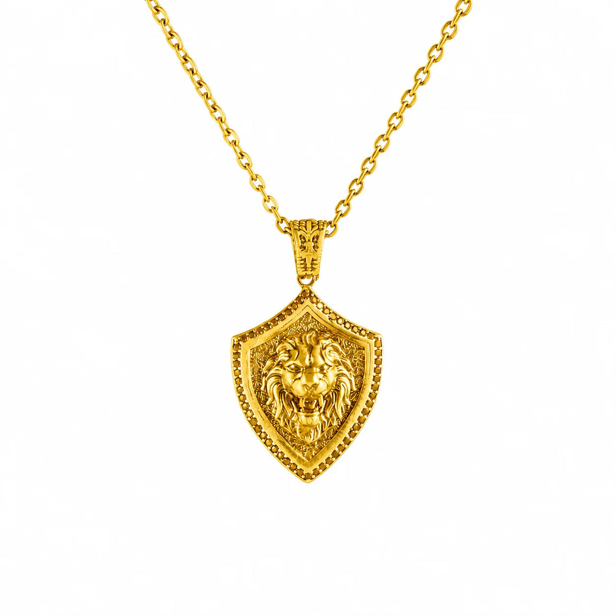 Onyx Bordered Lion Head Shield Necklace  Necklace Charmora Jewelry