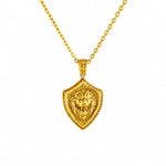 Onyx Bordered Lion Head Shield Necklace  Necklace Charmora Jewelry