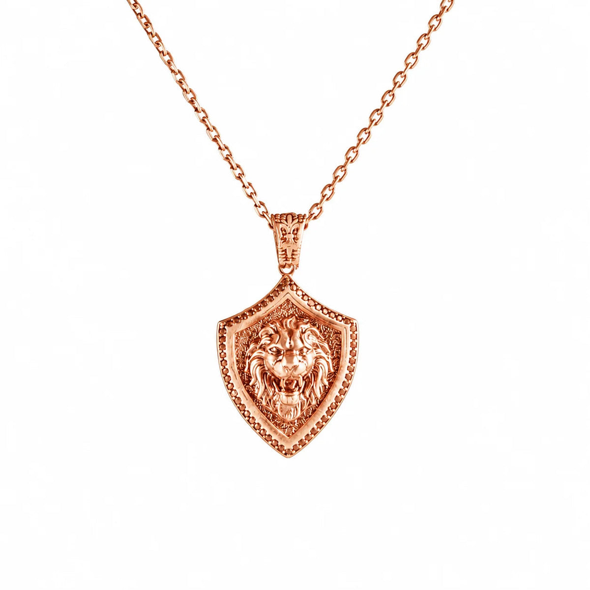 Onyx Bordered Lion Head Shield Necklace  Necklace Charmora Jewelry