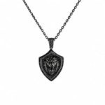Onyx Bordered Lion Head Shield Necklace  Necklace Charmora Jewelry