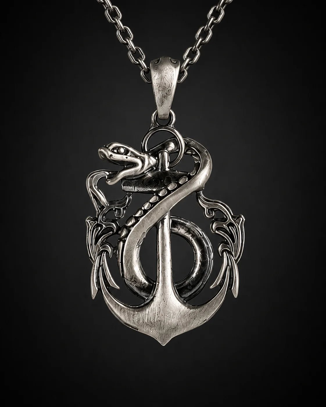 Nautical Anchor Serpent Coiled Necklace  Necklace Charmora Jewelry