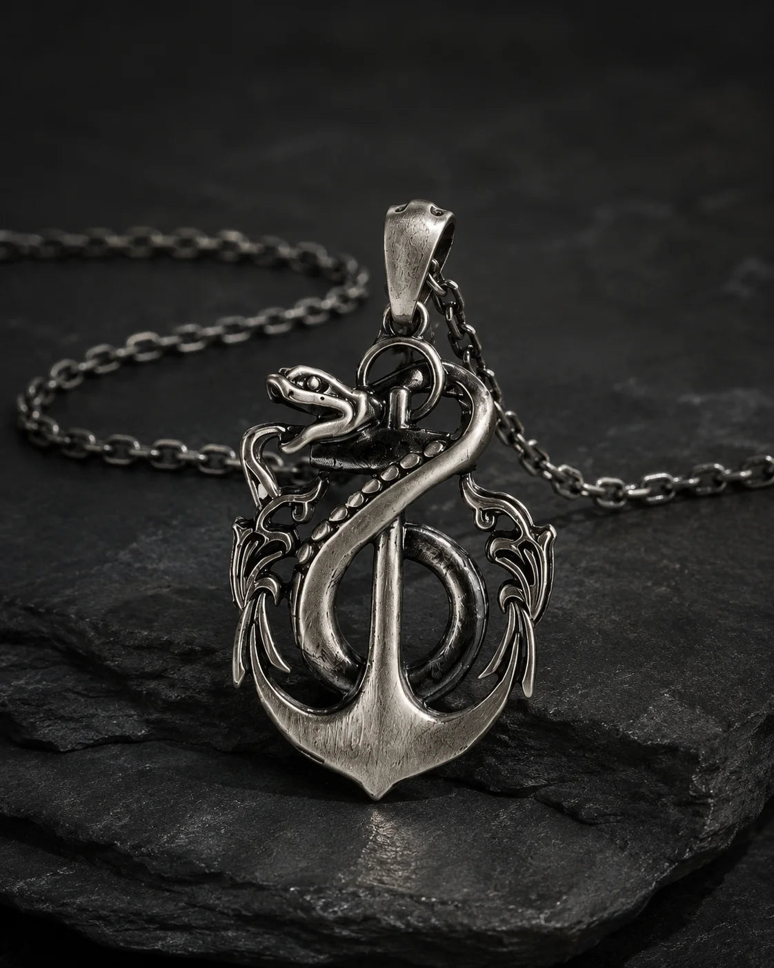 Nautical Anchor Serpent Coiled Necklace  Necklace Charmora Jewelry