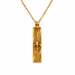 Wood Grain Fleur De Lis Skull Bar  Necklace Charmora Jewelry