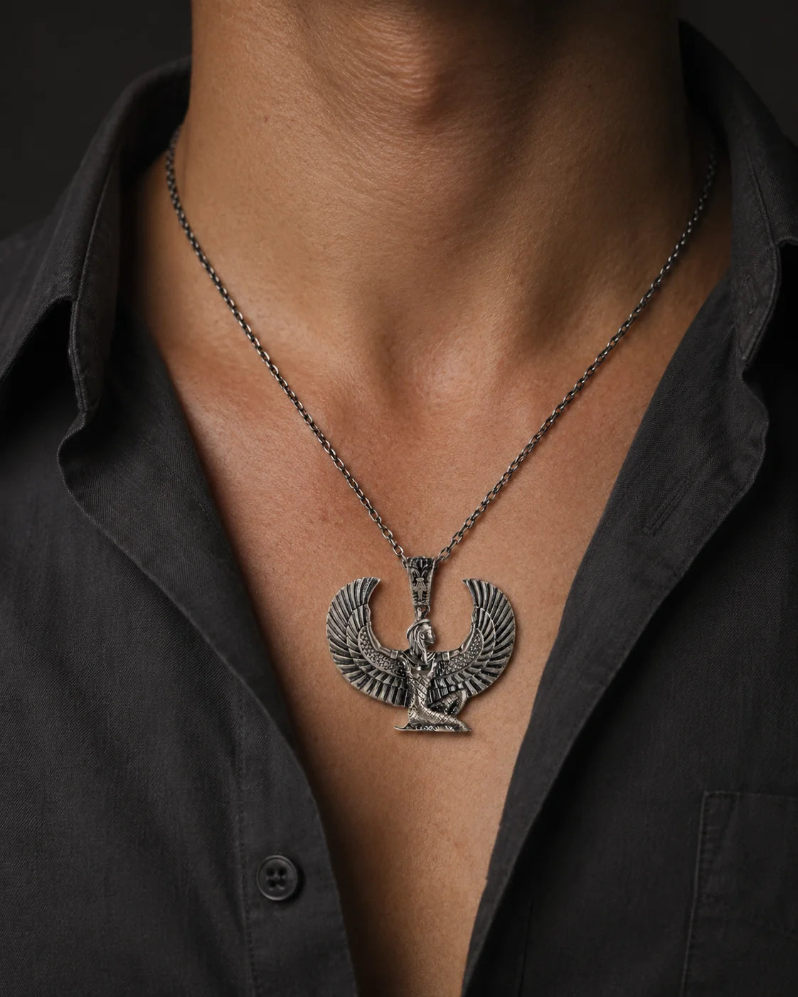 Ancient Egyptian Winged Isis Goddess  Necklace Charmora Jewelry