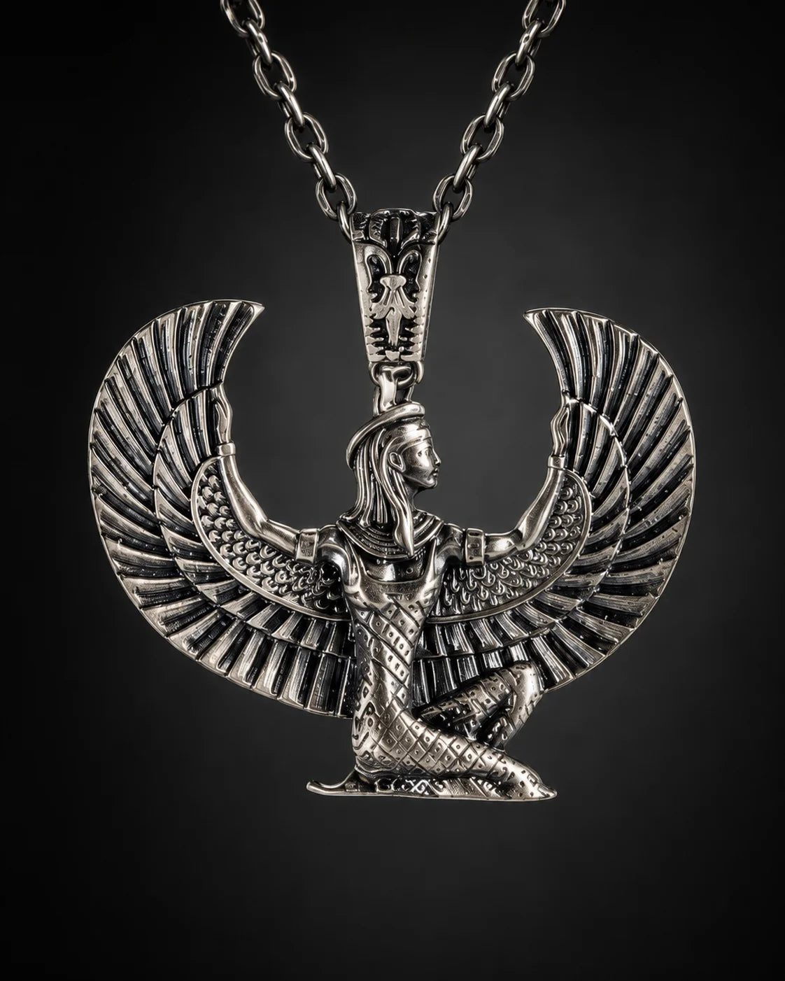 Ancient Egyptian Winged Isis Goddess  Necklace Charmora Jewelry