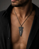 Onyx Detailed Sword Shield Warrior  Necklace Charmora Jewelry