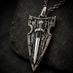 Onyx Detailed Sword Shield Warrior  Necklace Charmora Jewelry