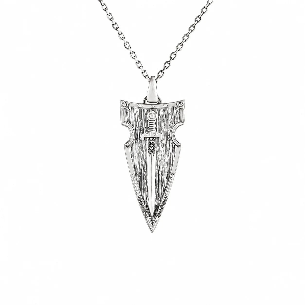 Onyx Detailed Sword Shield Warrior  Necklace Charmora Jewelry
