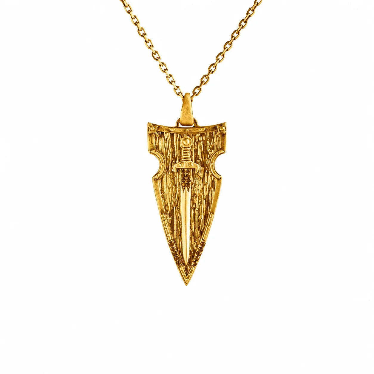 Onyx Detailed Sword Shield Warrior  Necklace Charmora Jewelry