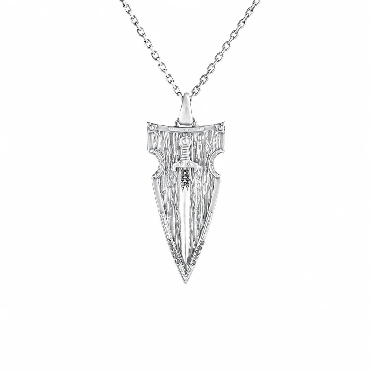 Onyx Detailed Sword Shield Warrior  Necklace Charmora Jewelry