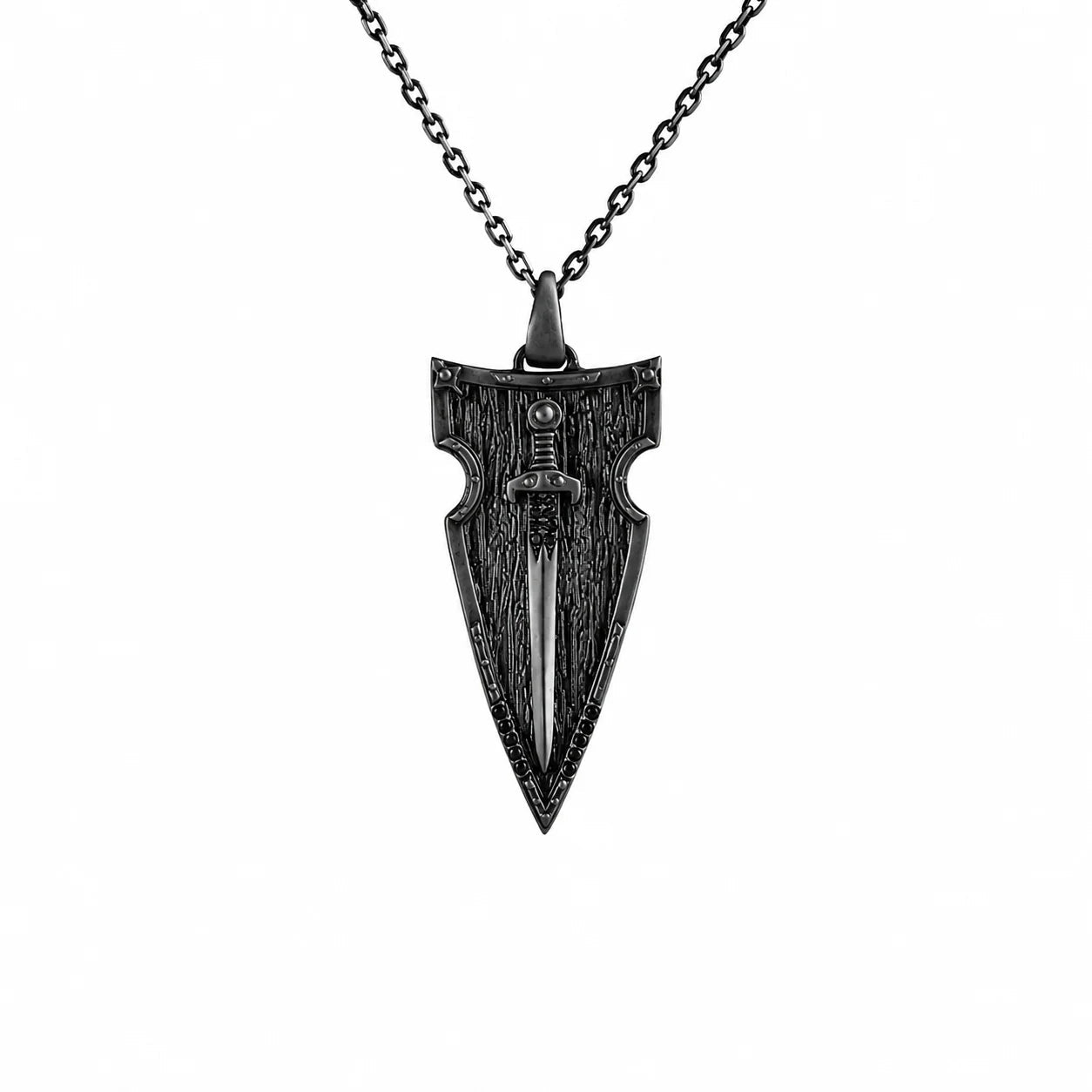 Onyx Detailed Sword Shield Warrior  Necklace Charmora Jewelry