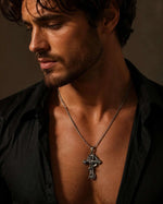 Serpent Coiled Skull Cross Necklace  Necklace Charmora Jewelry