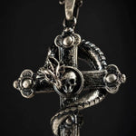 Serpent Coiled Skull Cross Necklace  Necklace Charmora Jewelry