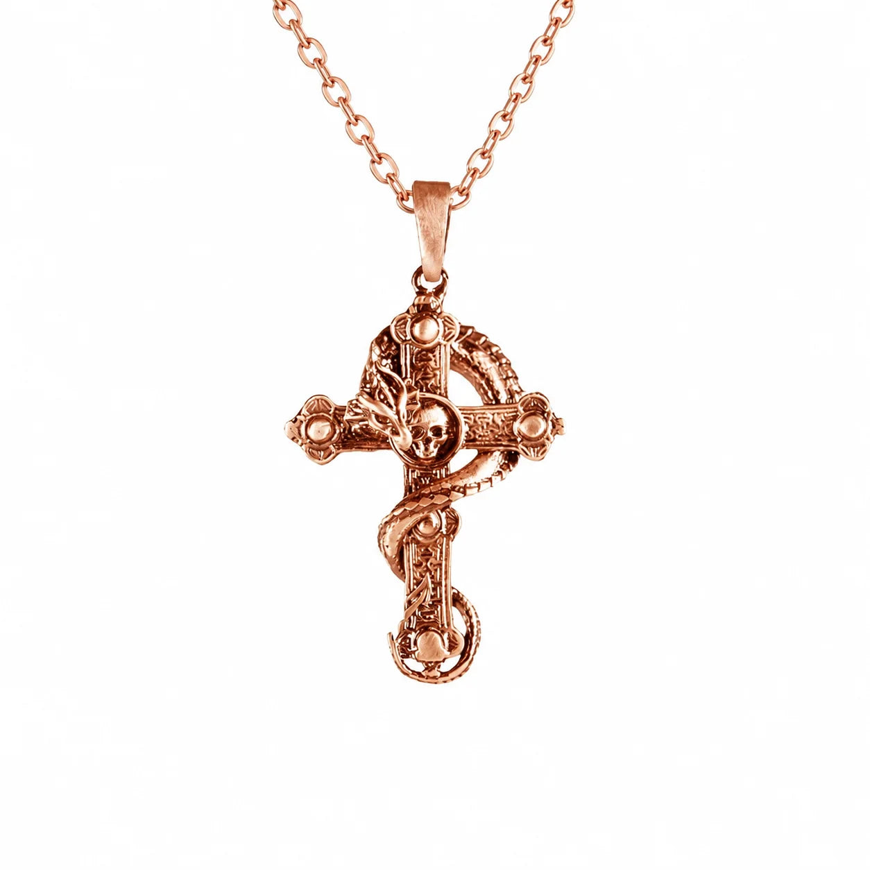 Serpent Coiled Skull Cross Necklace  Necklace Charmora Jewelry
