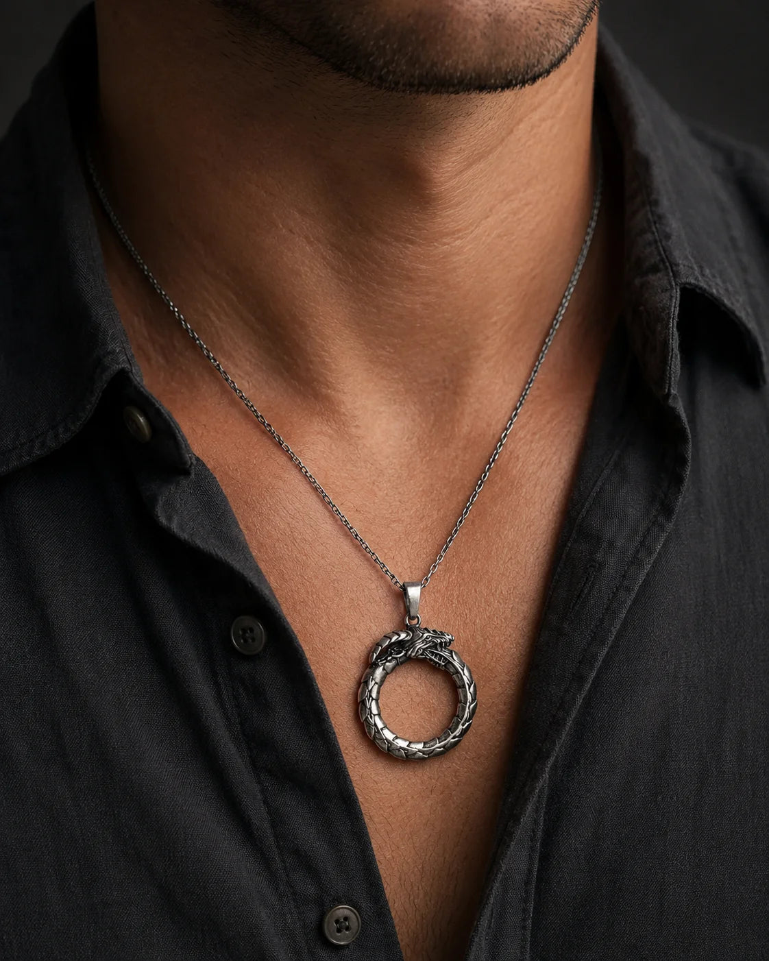 Viking Dragon Ouroboros Circle Necklace  Necklace Charmora Jewelry