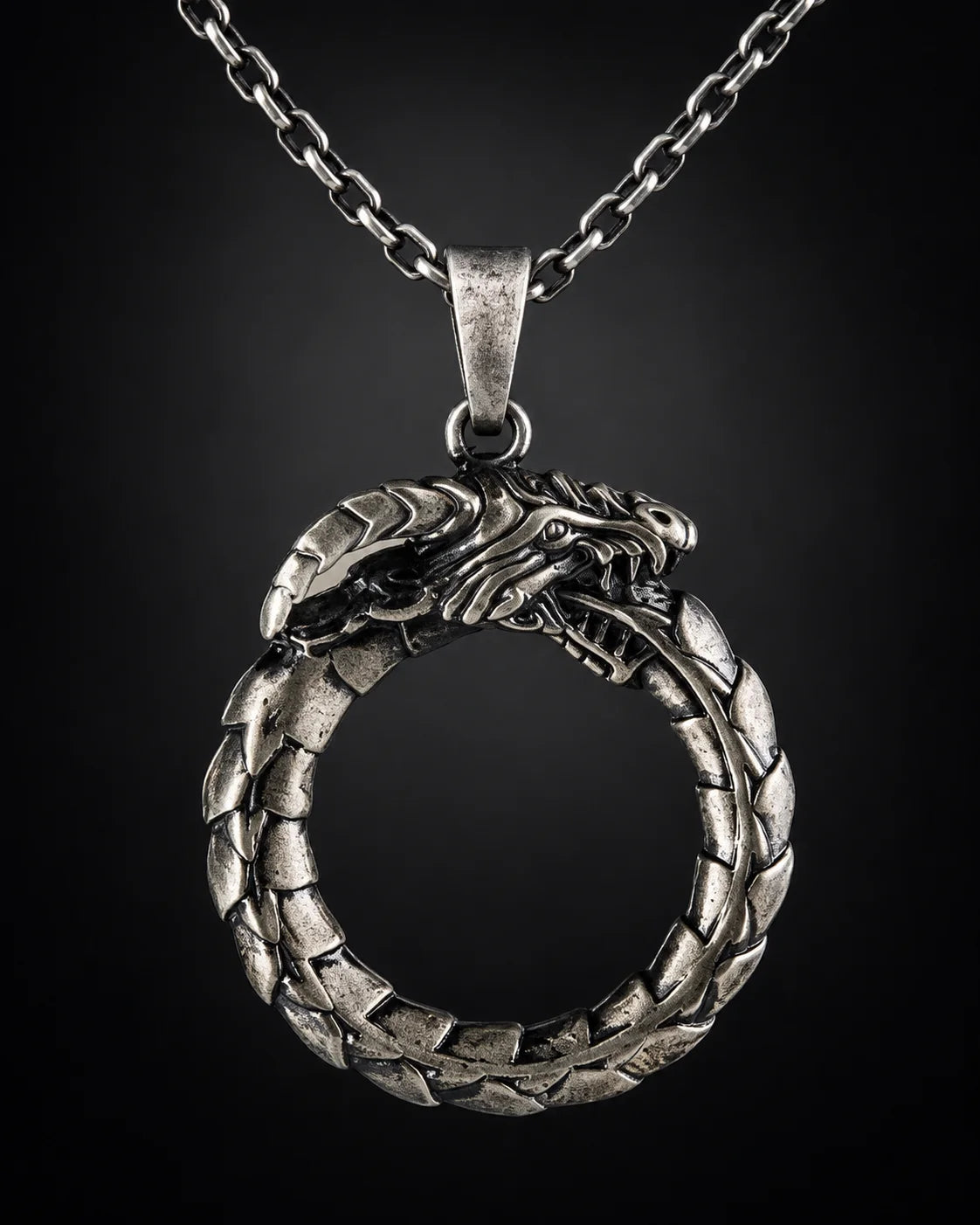 Viking Dragon Ouroboros Circle Necklace  Necklace Charmora Jewelry