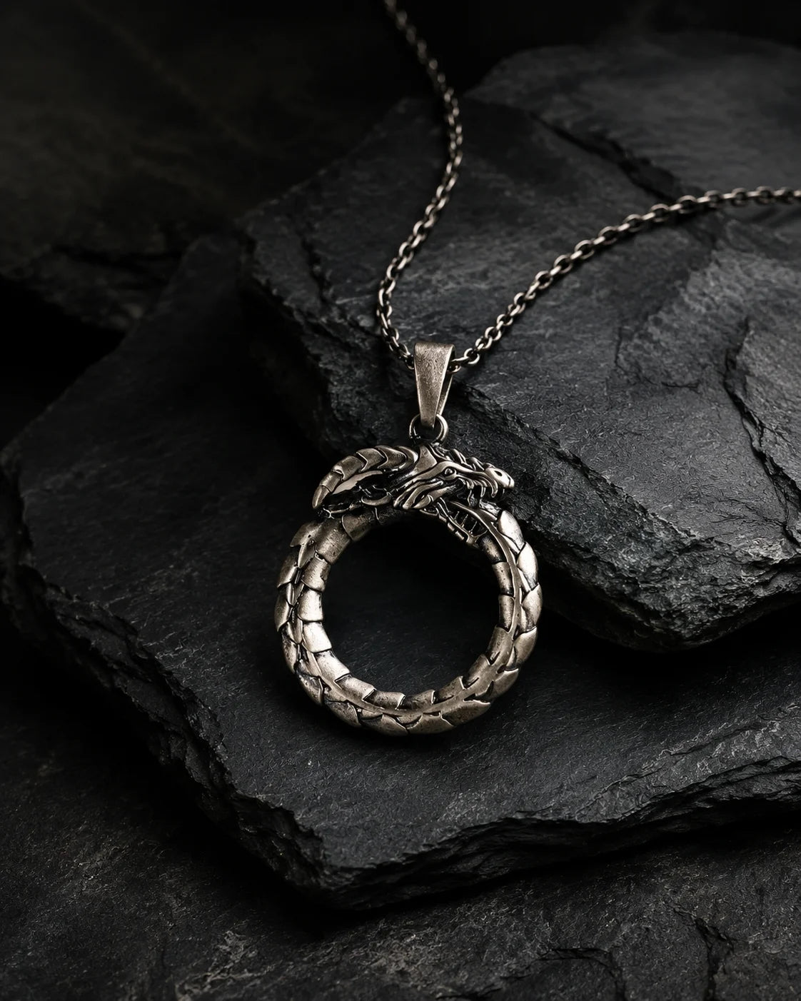 Viking Dragon Ouroboros Circle Necklace  Necklace Charmora Jewelry