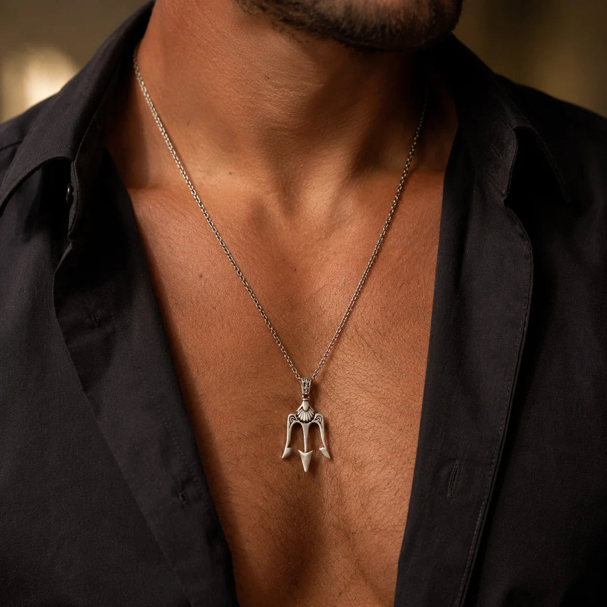Antique-Style Trident Spear Pendant  Necklace Charmora Jewelry