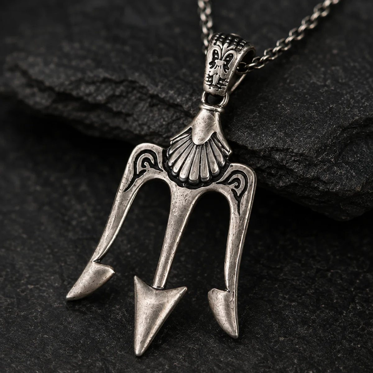 Antique-Style Trident Spear Pendant  Necklace Charmora Jewelry